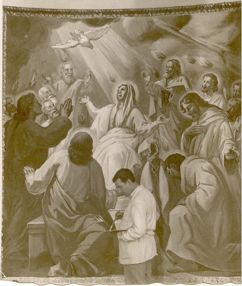 06 Últimant el mural de la Pentecosta, parroq. del Salvador, Ibi-Alacant_1948